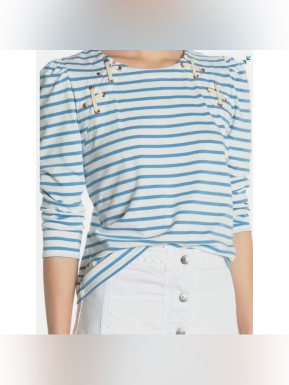 VERONICA BEARD Top Women’s XS Blue & White Striped ELI BASEBALL Puff Sleeve. EUC